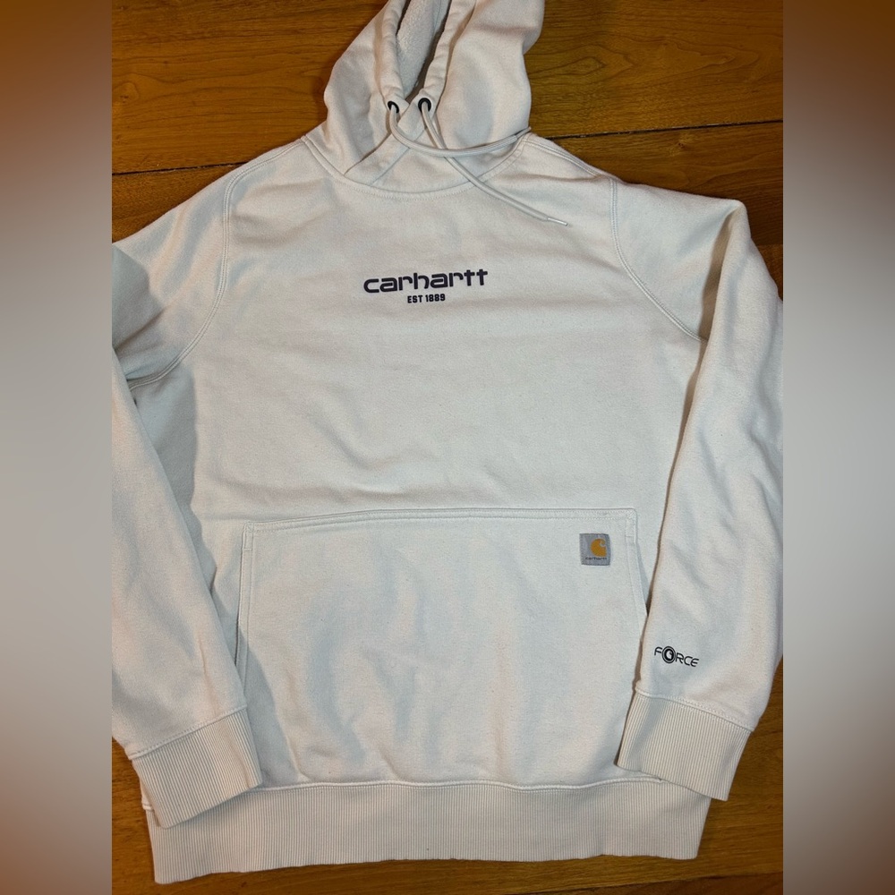 Carhartt Sweatshirt Womens XL Cream Relaxed Fit Lightweight Hoodie Force
